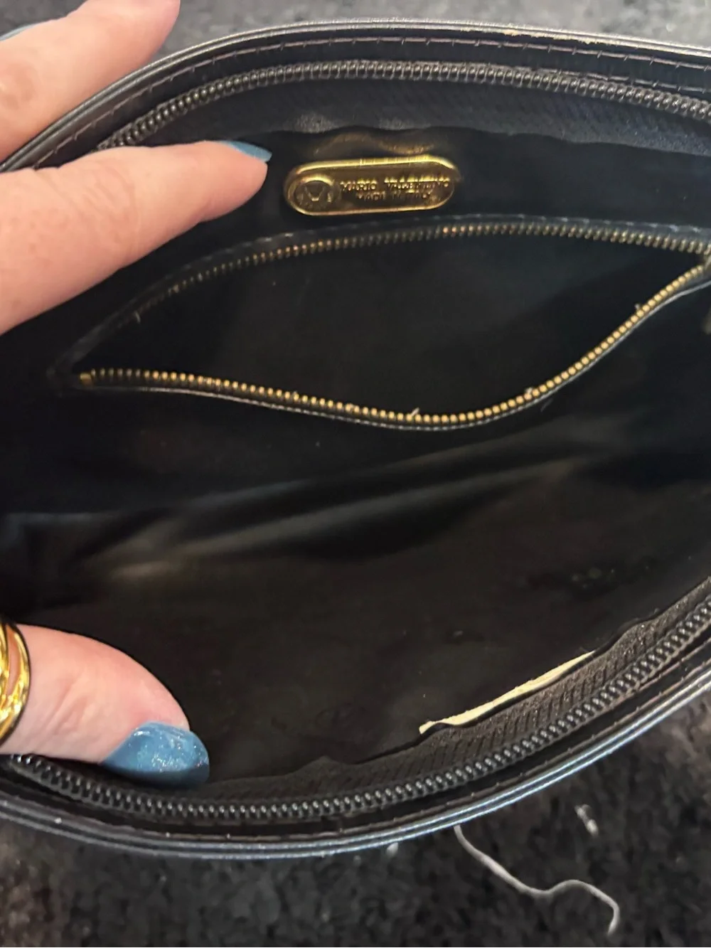 Vintage Mario Valentino Black Leather Embossed V Logo Cosmetic Bag